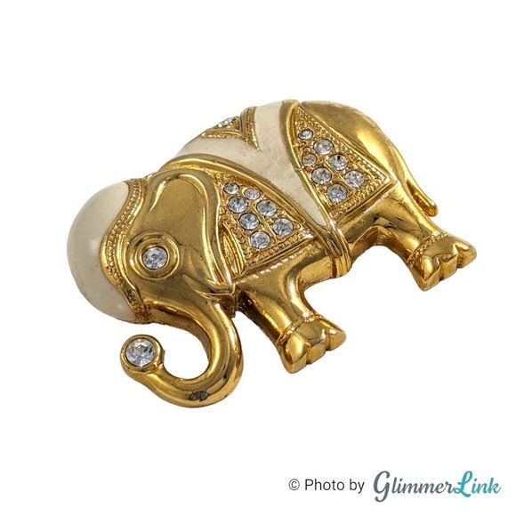 Vintage KJL Kenneth Jay Lane For Avon Enamel Rhinestone Elephant Brooch Pendant - Picture 3 of 6